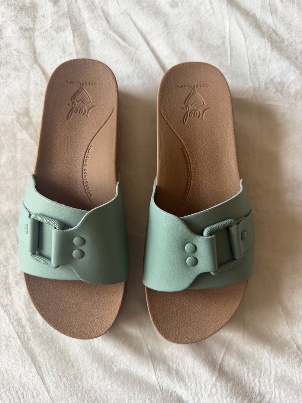 Reef Women's Slide Sandals in Sage Green and Tan